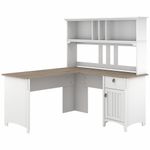 Bush Furniture Salinas 60W LShaped Desk With Hutch Shiplap GrayPure White Standard Delivery