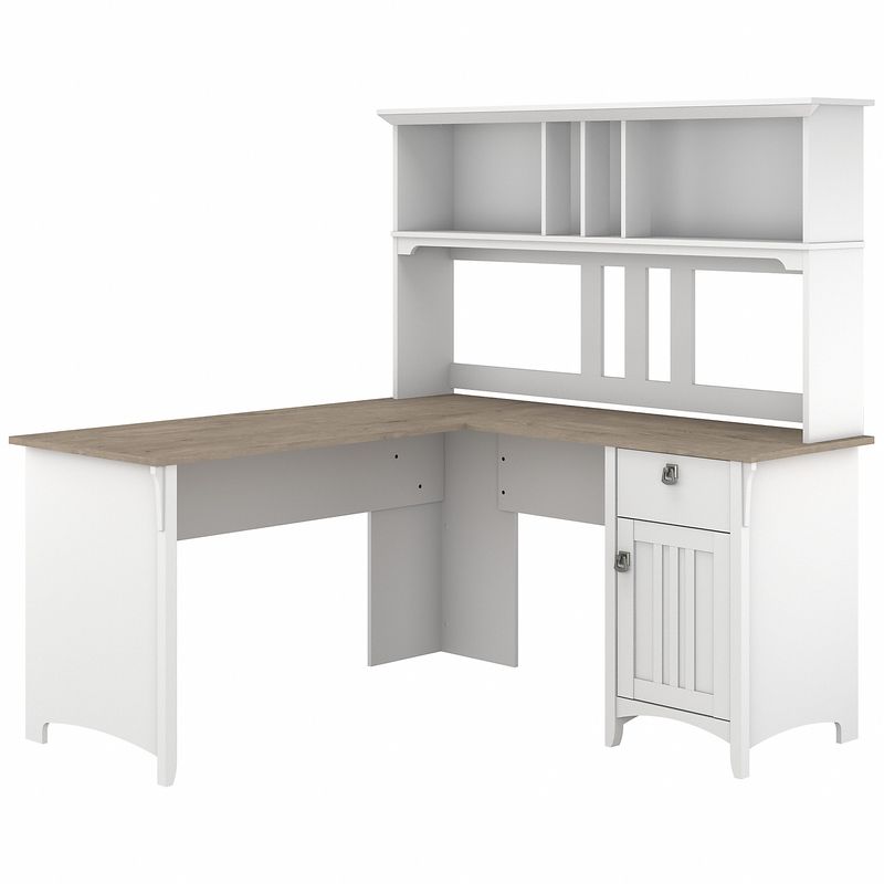 Bush Furniture Salinas 60W LShaped Desk With Hutch Shiplap GrayPure White Standard Delivery