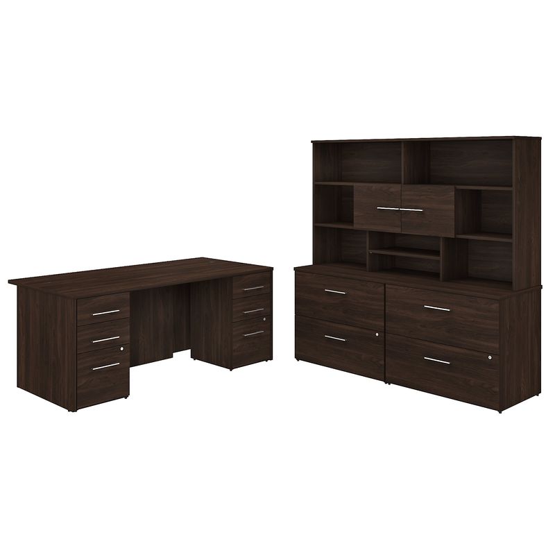 Bush Business Furniture Office 500 72W Executive Computer Desk With Lateral File Cabinets And Hutch Black Walnut Standard Delivery