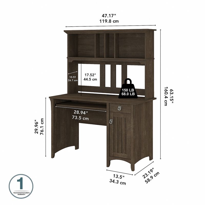 Bush Furniture Salina 48Ws Computer Desk With Hutch Ash Brown Standard Delivery
