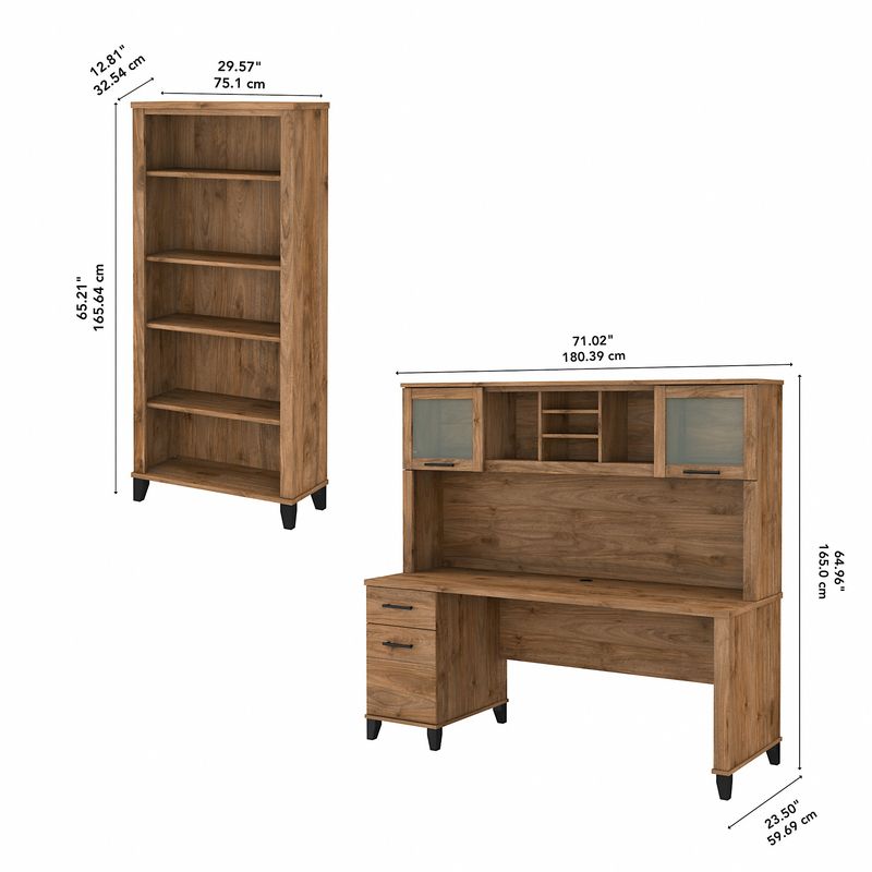 Bush Business Furniture Somerset 72W Office Computer Desk With Hutch And 5Shelf Bookcase Fresh Walnut Standard Delivery