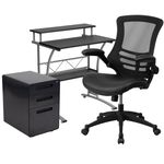 Flash Furniture Work From Home Desk And Chair Set With Computer Desk Ergonomic MeshLeatherSoft Office Chair And Locking Mobile Filing Cabinet Black