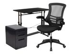 Flash Furniture Work From Home DeskChair Set With Adjustable Computer Desk Ergonomic Mesh ChairMobile Filing Cabinet Black BLNNAN21APX5LBK
