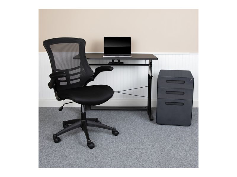 Flash Furniture Work From Home DeskChair Set With Adjustable Computer Desk Ergonomic Mesh ChairMobile Filing Cabinet Black BLNNAN21APX5LBK