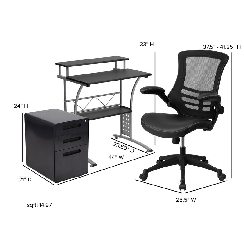 Flash Furniture Work From Home Desk And Chair Set With Computer Desk Ergonomic MeshLeatherSoft Office Chair And Locking Mobile Filing Cabinet Black
