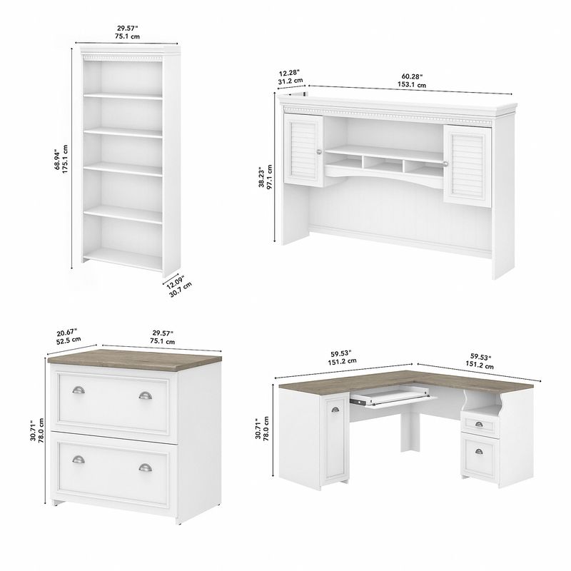 Bush Business Furniture Fairview 60W LShaped Corner Desk Shiplap GrayPure White Standard Delivery  FV006G2W