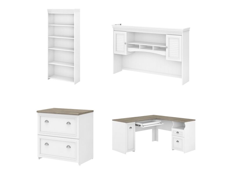 Bush Business Furniture Fairview 60W LShaped Corner Desk Shiplap GrayPure White Standard Delivery  FV006G2W