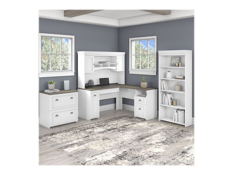 Bush Business Furniture Fairview 60W LShaped Corner Desk Shiplap GrayPure White Standard Delivery  FV006G2W