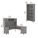 Bush Furniture 72W LShaped Desk With Hutch And 5Shelf Bookcase Platinum Gray Standard Delivery