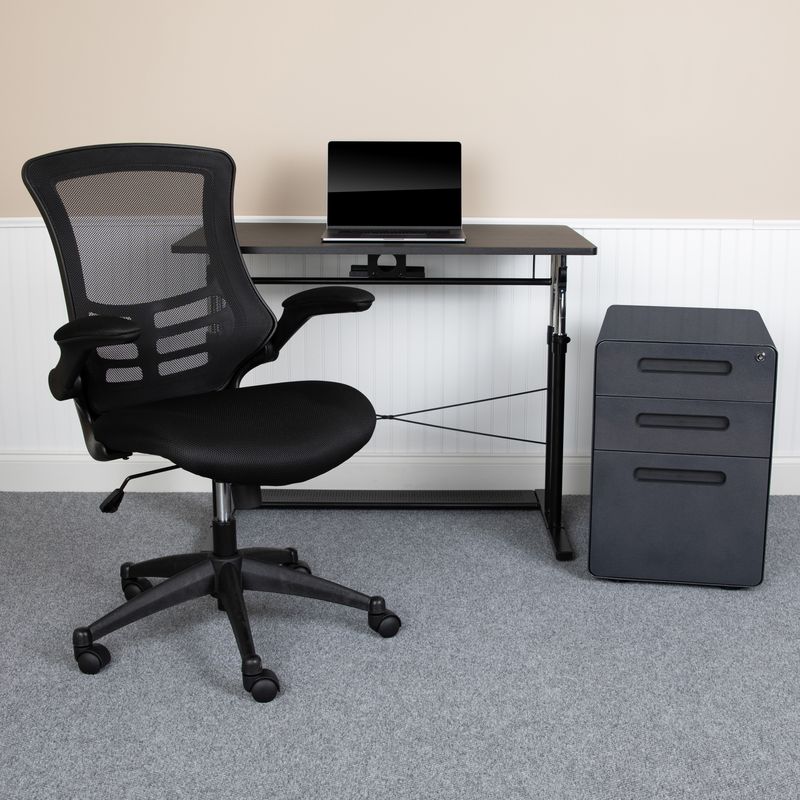 Flash Furniture Work From Home DeskChair Set With Adjustable Computer Desk Ergonomic Mesh ChairMobile Filing Cabinet Black BLNNAN21APX5LBK