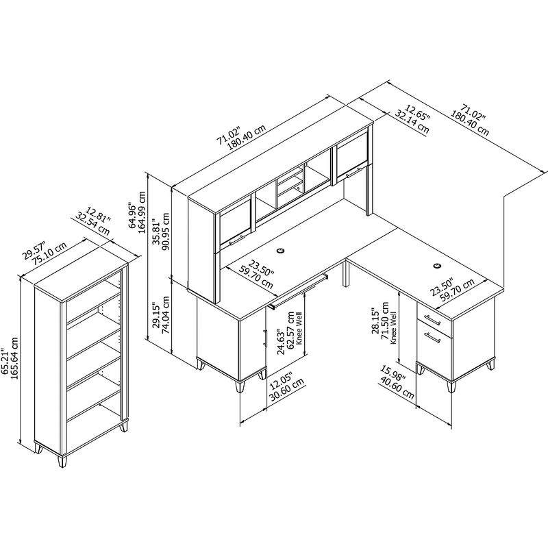 Bush Furniture 72W LShaped Desk With Hutch And 5Shelf Bookcase Platinum Gray Standard Delivery