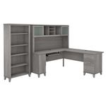 Bush Furniture 72W LShaped Desk With Hutch And 5Shelf Bookcase Platinum Gray Standard Delivery