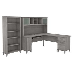 Bush Furniture 72"W L-Shaped Desk With Hutch And 5-Shelf Bookcase