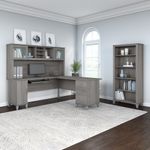Bush Furniture 72W LShaped Desk With Hutch And 5Shelf Bookcase Platinum Gray Standard Delivery