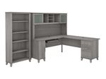 Bush Furniture 72W LShaped Desk With Hutch And 5Shelf Bookcase Platinum Gray Standard Delivery