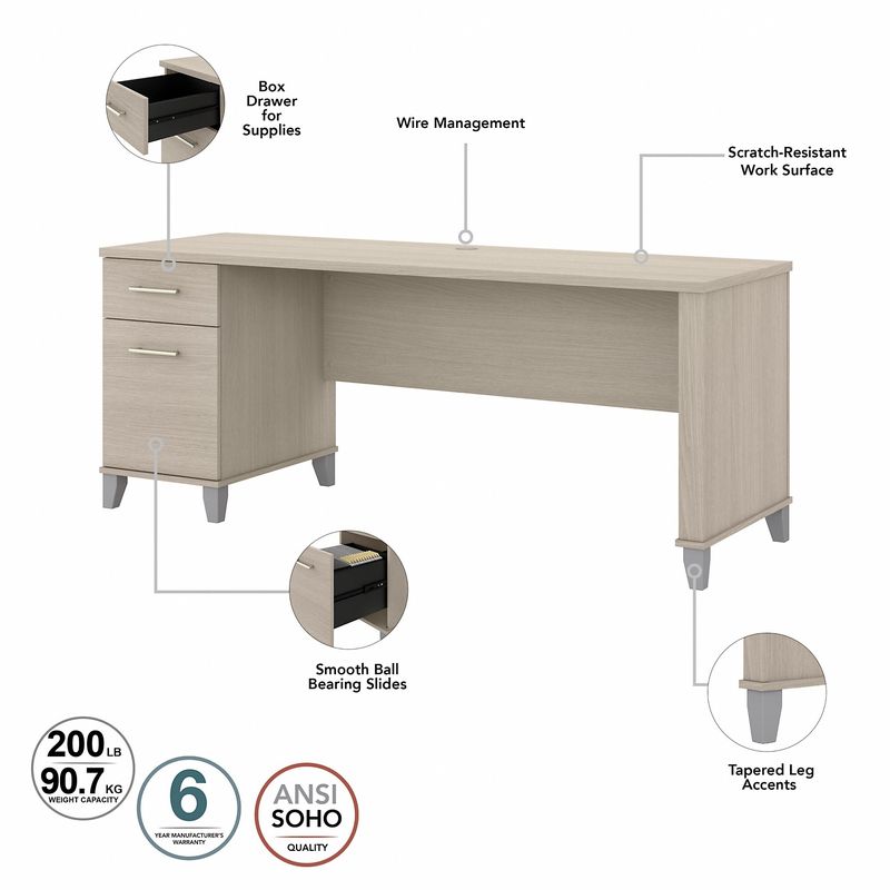 Bush Business Furniture Somerset 72W Office Computer Desk With Hutch And 5Shelf Bookcase Sand Oak Standard Delivery