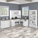 Bush Business Furniture Fairview 60W LShaped Corner Desk Shiplap GrayPure White Standard Delivery  FV006G2W