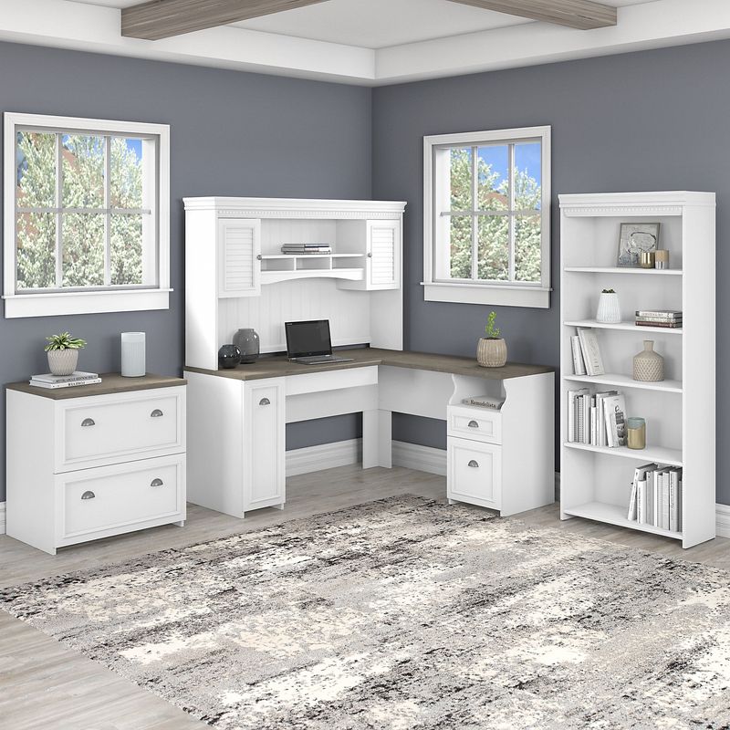 Bush Business Furniture Fairview 60W LShaped Corner Desk Shiplap GrayPure White Standard Delivery  FV006G2W