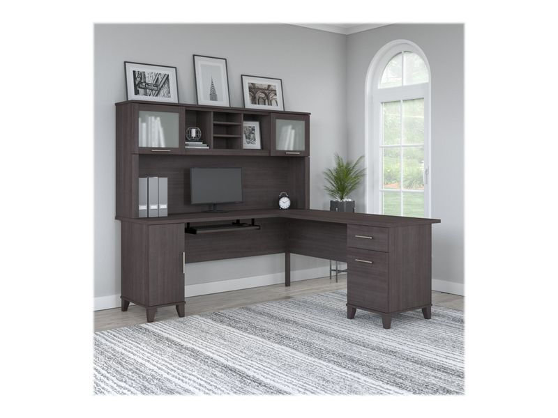 Bush Furniture Somerset 72W LShaped Desk With Hutch Storm Gray Standard Delivery