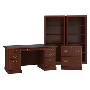 Bush Business Furniture Saratoga 66"W Executive Computer Desk With Lateral File Cabinet And Two 5-Shelf Bookcases