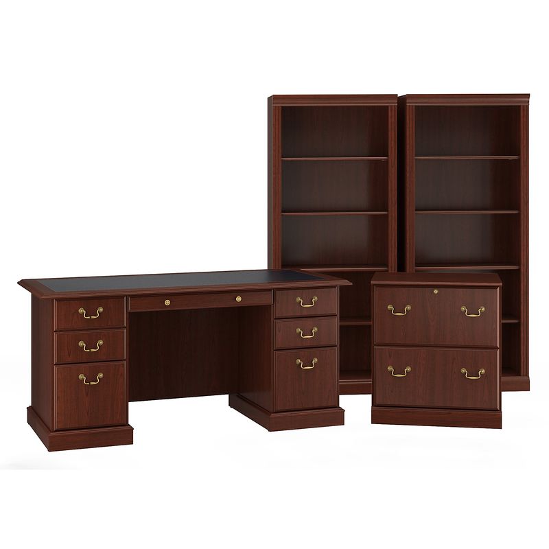 Bush Business Furniture Saratoga 66W Executive Computer Desk With Lateral File Cabinet And Two 5Shelf Bookcases Harvest Cherry Standard Delivery