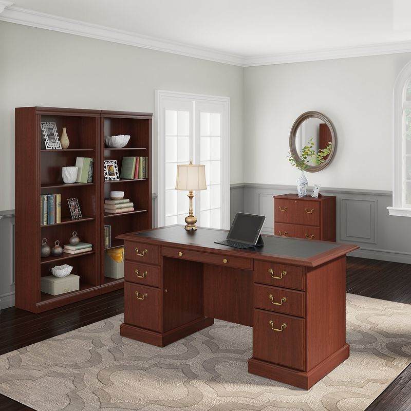 Bush Business Furniture Saratoga 66W Executive Computer Desk With Lateral File Cabinet And Two 5Shelf Bookcases Harvest Cherry Standard Delivery