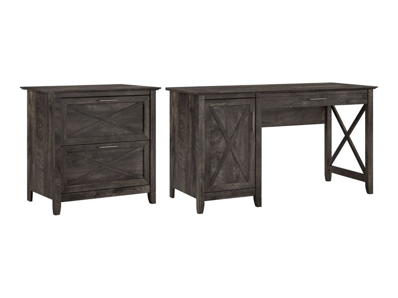Bush Furniture Key West 54W Computer Desk With Storage And 2Drawer Lateral File Cabinet Dark Gray Hickory Standard Delivery