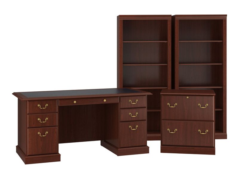 Bush Business Furniture Saratoga 66W Executive Computer Desk With Lateral File Cabinet And Two 5Shelf Bookcases Harvest Cherry Standard Delivery