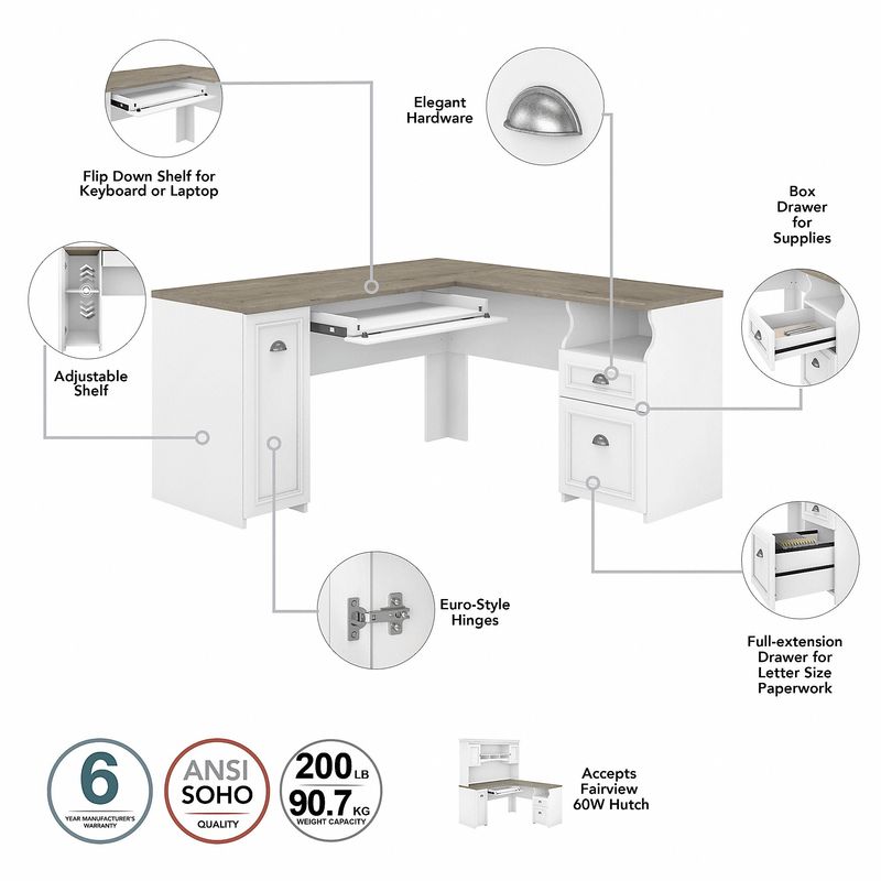 Bush Business Furniture Fairview 60W LShaped Corner Desk Shiplap GrayPure White Standard Delivery  FV006G2W