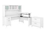 Bush Furniture Somerset 72W 3Position SitToStand LShaped Desk With Hutch And File Cabinet White Standard Delivery