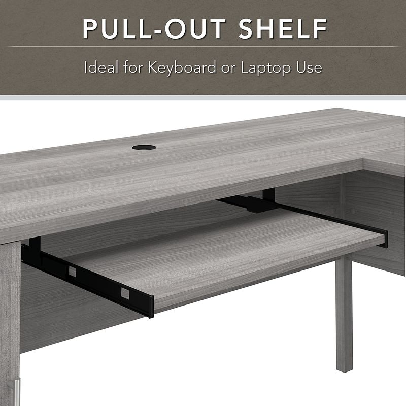 Bush Furniture 72W LShaped Desk With Hutch And 5Shelf Bookcase Platinum Gray Standard Delivery