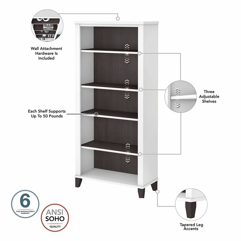 Bush Business Furniture Somerset 72W Office Computer Desk With Hutch And 5Shelf Bookcase Storm GrayWhite Standard Delivery