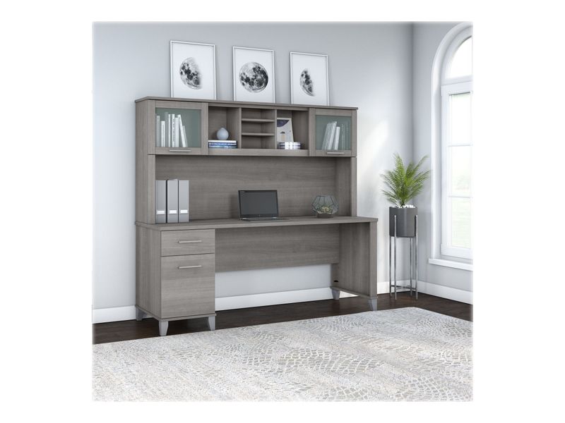Bush Furniture Somerset Office Desk With Hutch 72W Platinum Gray Standard Delivery
