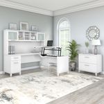 Bush Furniture Somerset 72W 3Position SitToStand LShaped Desk With Hutch And File Cabinet White Standard Delivery