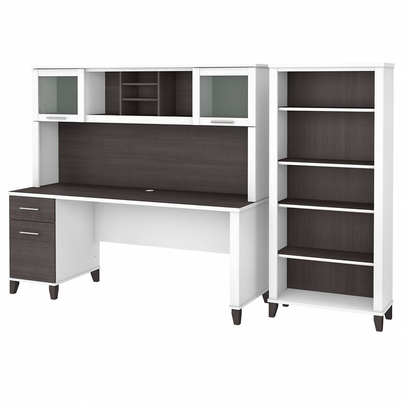 Bush Business Furniture Somerset 72W Office Computer Desk With Hutch And 5Shelf Bookcase Storm GrayWhite Standard Delivery