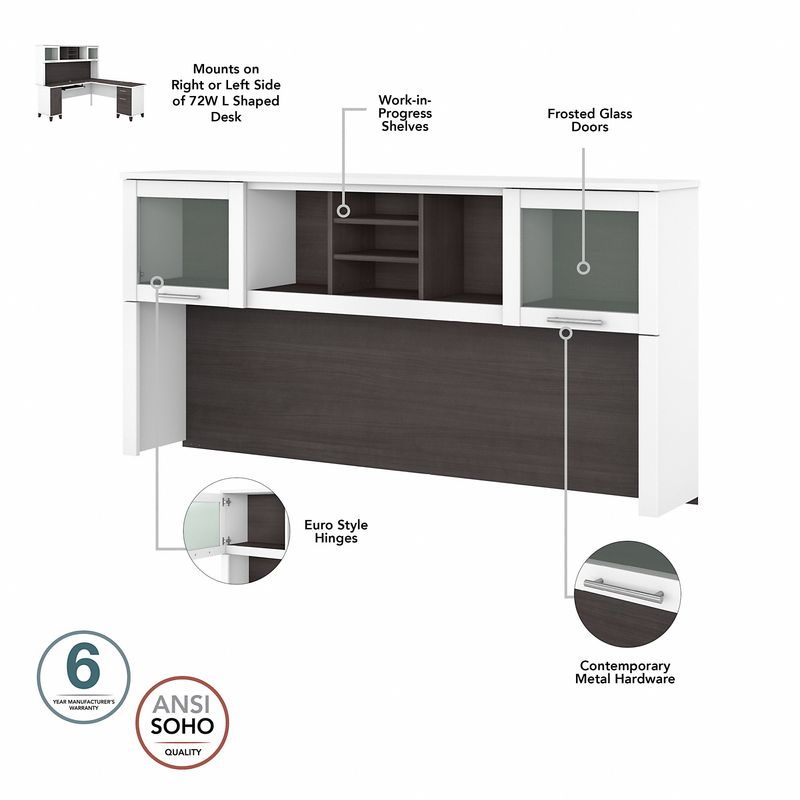 Bush Business Furniture Somerset 72W Office Computer Desk With Hutch And 5Shelf Bookcase Storm GrayWhite Standard Delivery