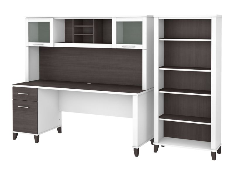 Bush Business Furniture Somerset 72W Office Computer Desk With Hutch And 5Shelf Bookcase Storm GrayWhite Standard Delivery