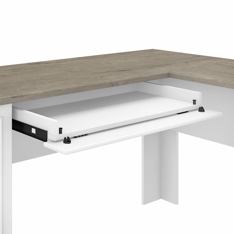 Bush Business Furniture Fairview 60W LShaped Corner Desk With Lateral File Cabinet And 5Shelf Bookcase Shiplap GrayPure White Standard Delivery