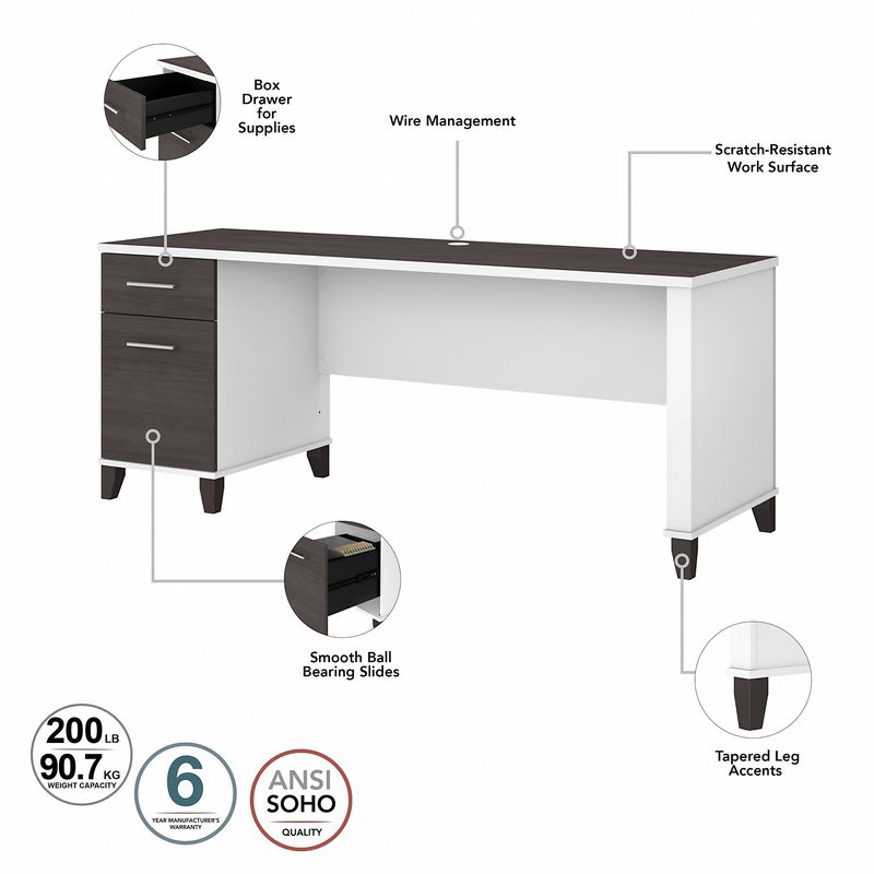 Bush Business Furniture Somerset 72W Office Computer Desk With Hutch And 5Shelf Bookcase Storm GrayWhite Standard Delivery