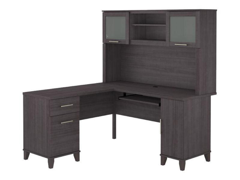 Bush Business Furniture Somerset 60W LShaped Corner Desk With Hutch Platinum Gray Standard Delivery