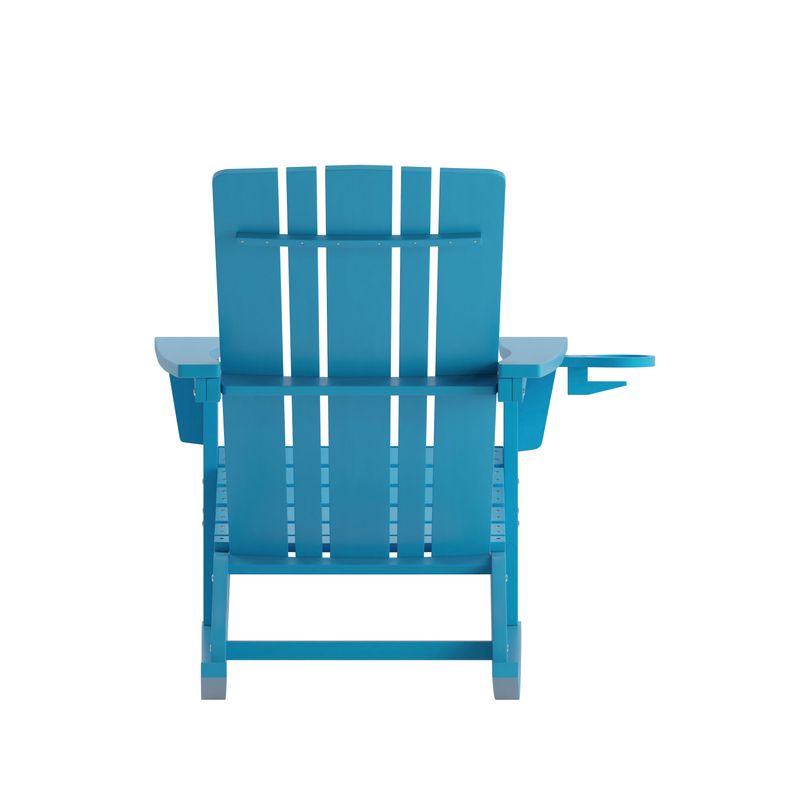 Flash Furniture Halifax AllWeather Adirondack Chair with Cup Holder and PullOut Ottoman Blue
