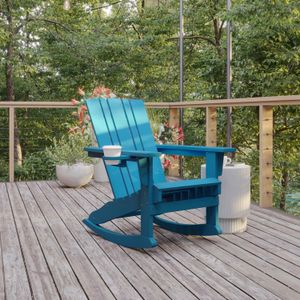 Flash Furniture Halifax All-Weather Adirondack Chair with Cup Holder and Pull-Out Ottoman