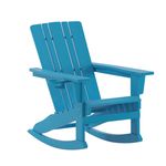 Flash Furniture Halifax AllWeather Adirondack Chair with Cup Holder and PullOut Ottoman Blue