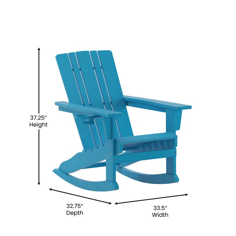 Flash Furniture Halifax AllWeather Adirondack Chair with Cup Holder and PullOut Ottoman Blue
