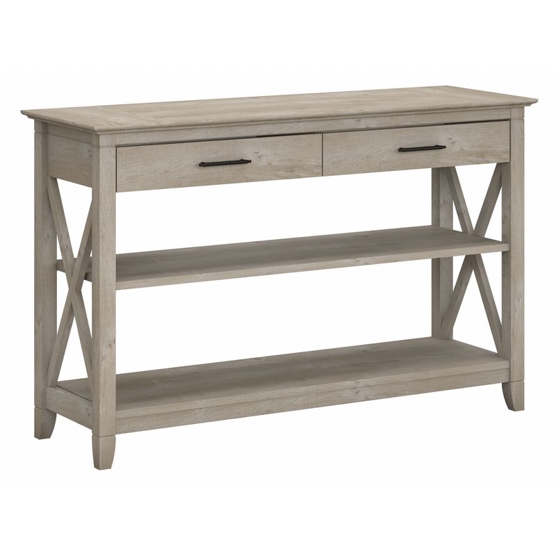 Bush Furniture Key West Console Table With Drawers And Shelves Washed Gray Standard Delivery