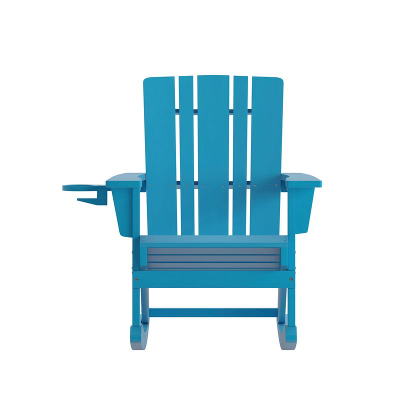 Flash Furniture Halifax AllWeather Adirondack Chair with Cup Holder and PullOut Ottoman Blue