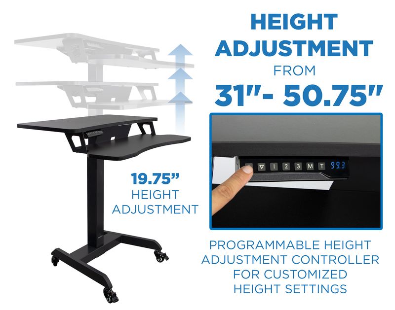 MountIt MI7982 Electric HeightAdjustable Standing Mobile Workstation 31H x 315W x 1475D Black