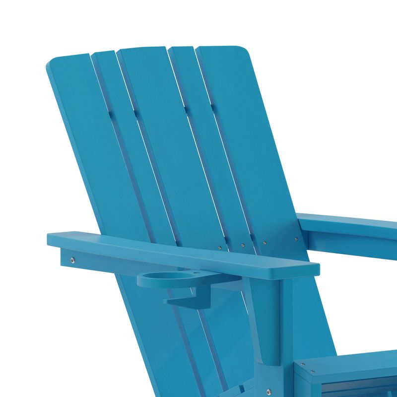 Flash Furniture Halifax AllWeather Adirondack Chair with Cup Holder and PullOut Ottoman Blue