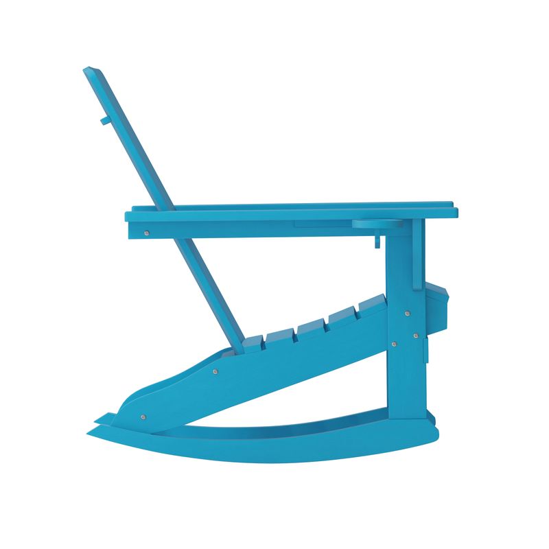 Flash Furniture Halifax AllWeather Adirondack Chair with Cup Holder and PullOut Ottoman Blue