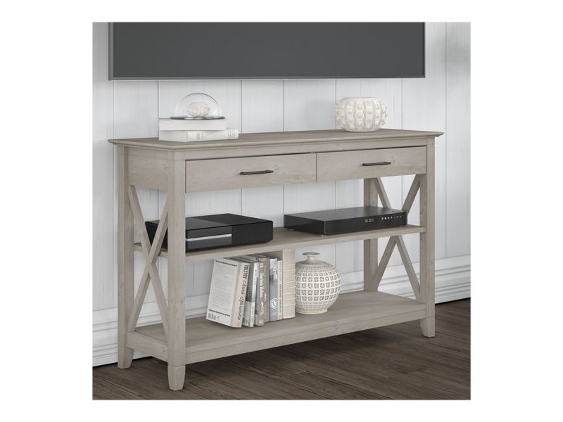 Bush Furniture Key West Console Table With Drawers And Shelves Washed Gray Standard Delivery